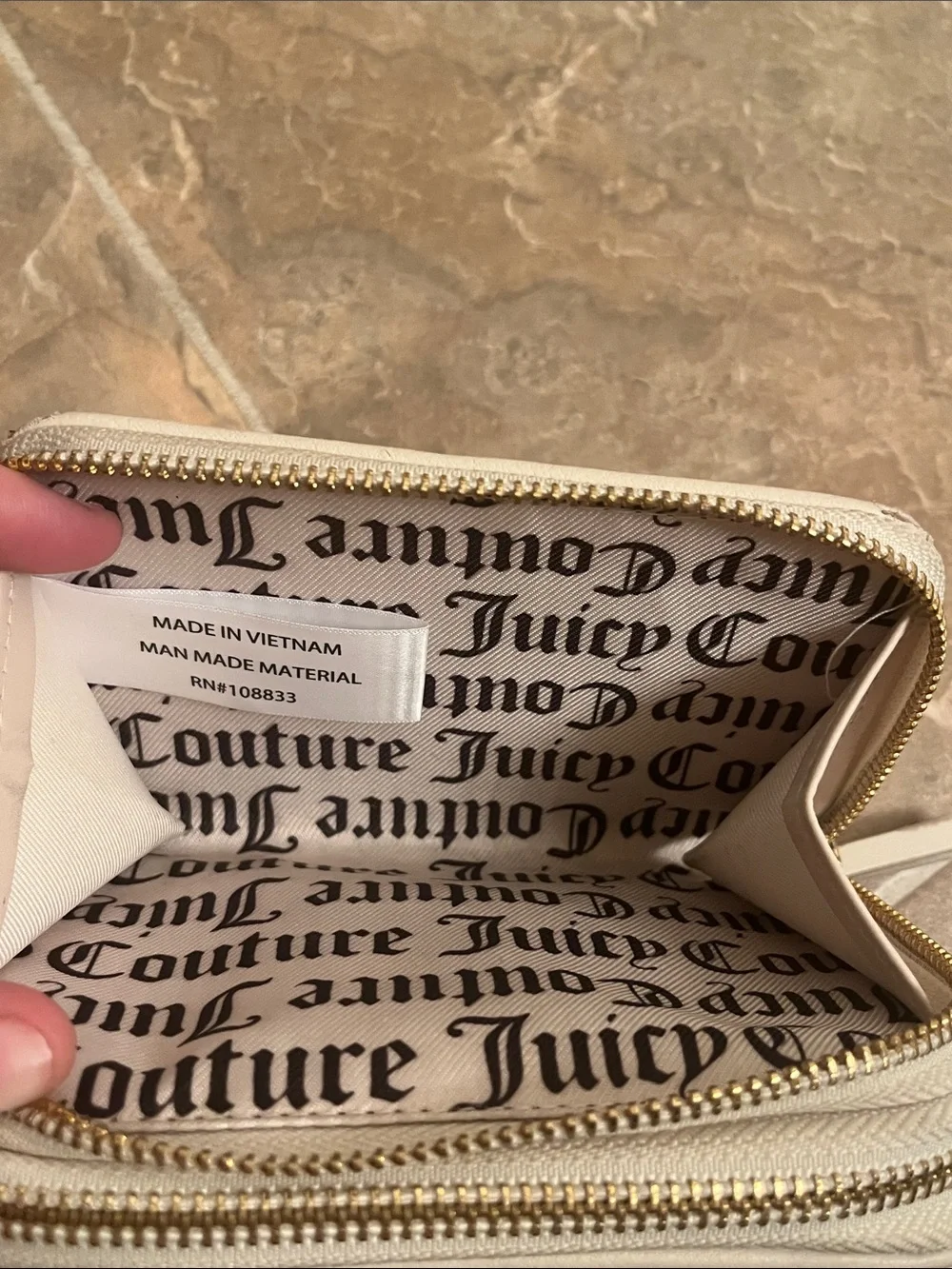 Juicy Couture Black Quilted Wallet with White Trim and Gold Crest